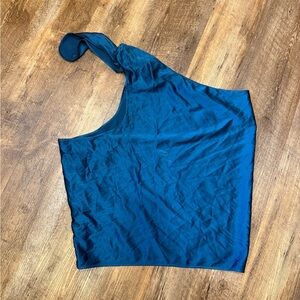 Ramy Brook One-Shoulder Silk  Top in Teal Blue, XL